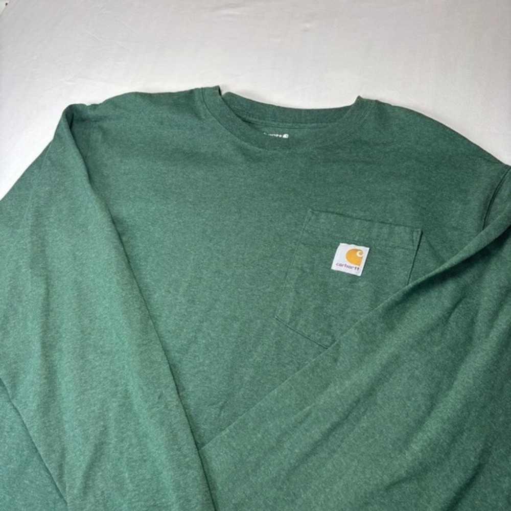 Carhartt T-Shirt Mens L Loose Fit Green Long Sleeves Chest Pocket Logo TK0126-M